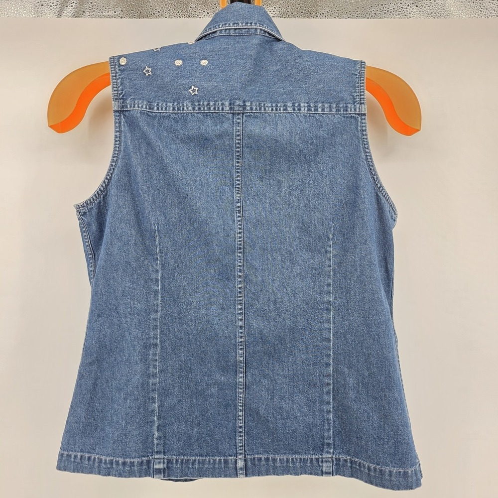 Disney Store Mickey Mouse Denim Women's Sleeveless Embroidered 100% Cotton Large - Picture 2 of 7